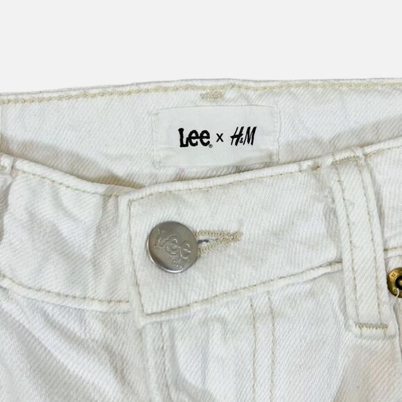 LEE x H&M Women’s Classic White Denim Cotton High Waisted Tapered Mom Jeans US 8 - Picture 4 of 6
